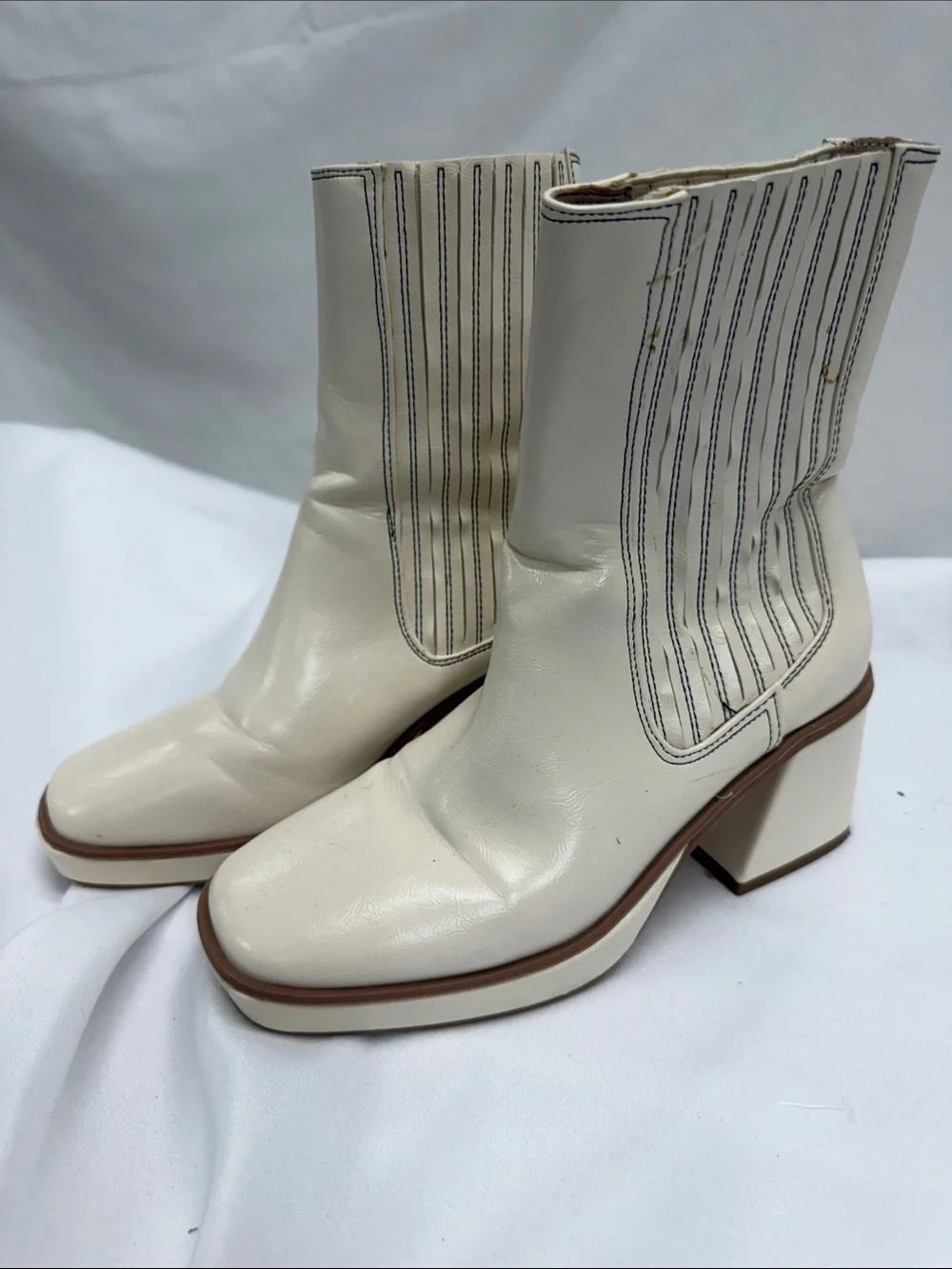 Urban Outfitters Ivory Block Heel Mid-Calf Boots